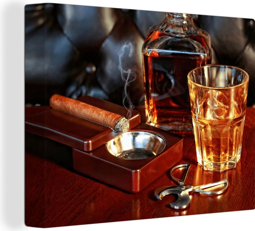 MuchoWow - Leinwandbilder - Whiskey - Flasche - Karaffe, Wandbild, Wanddeko Bilder Wohnzimmer, 120x90 cm