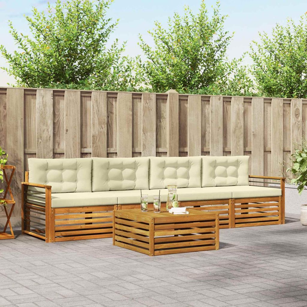 "Seasonal Sale"Outdoor-Sofagarnitur - CLORIS - Balkonmöbe/Sitzgruppe - mit Kissen 5 pcs - Moderne Design - Natur und Creme - Gartensofas DEMöbel1...
