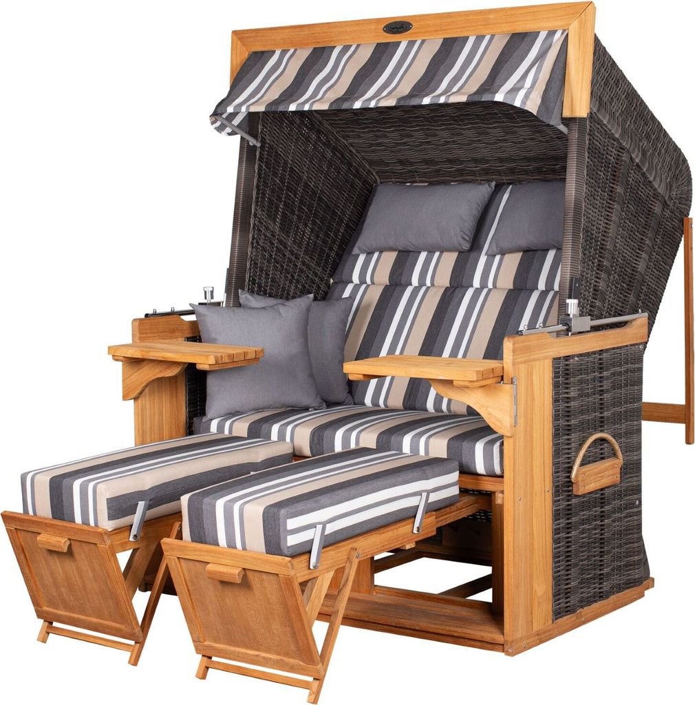 Strandkorb deVries PURE Friesland Sylt XL - PE stone grey - Dessin 158 - inkl. Schutzhülle