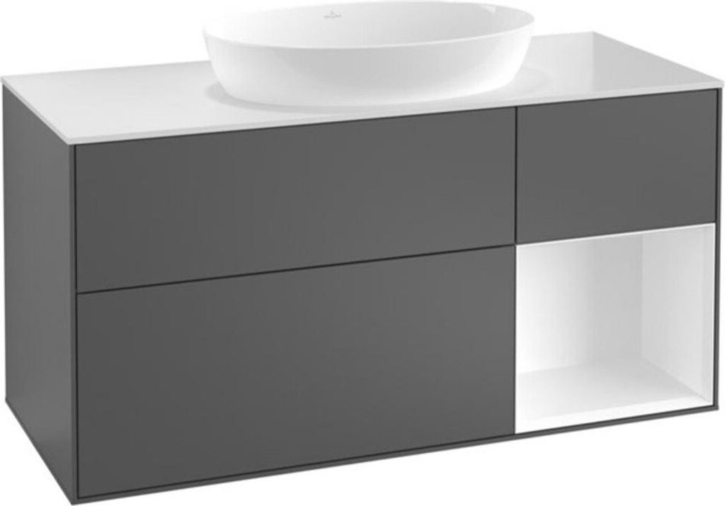 V&B Waschtischunterschrank Wandbeleuchtung Finion 120cm, Pl w m, Rg si G m La, glo wh. Lac