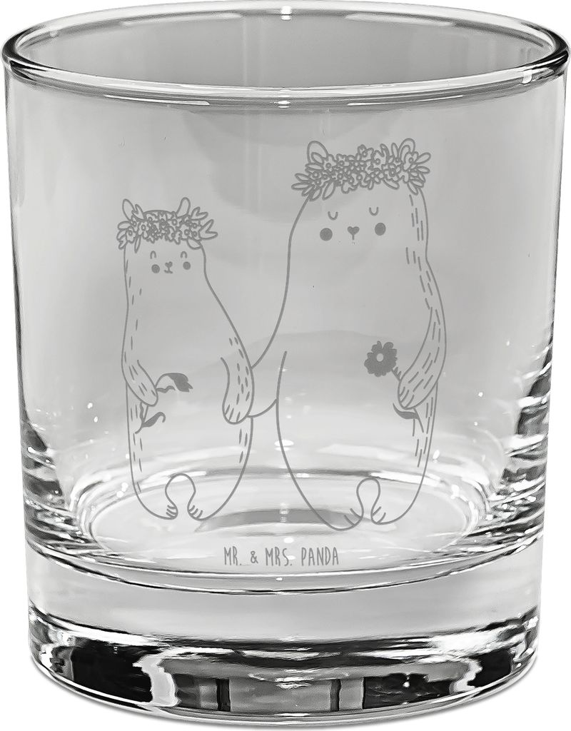 Mr. & Mrs. Panda Cocktailglas Bären mit Blumenkranz - Transparent - Geschenk, Mutter, Glas, Tumbler, Familie, Bruder, Trinkglas, Tochter, für Gin...
