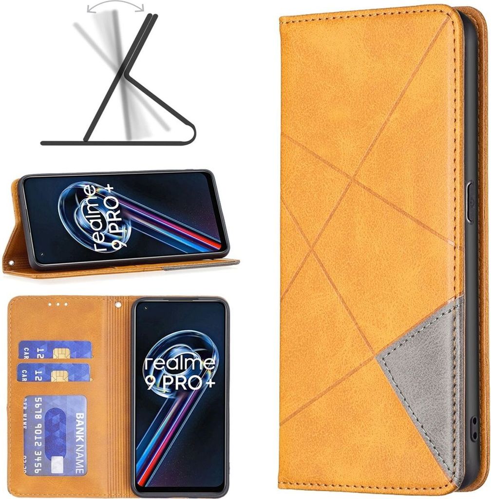 Mobigear Rhombus Slim Realme 9 Pro Plus Hülle Klapphülle - Cognac