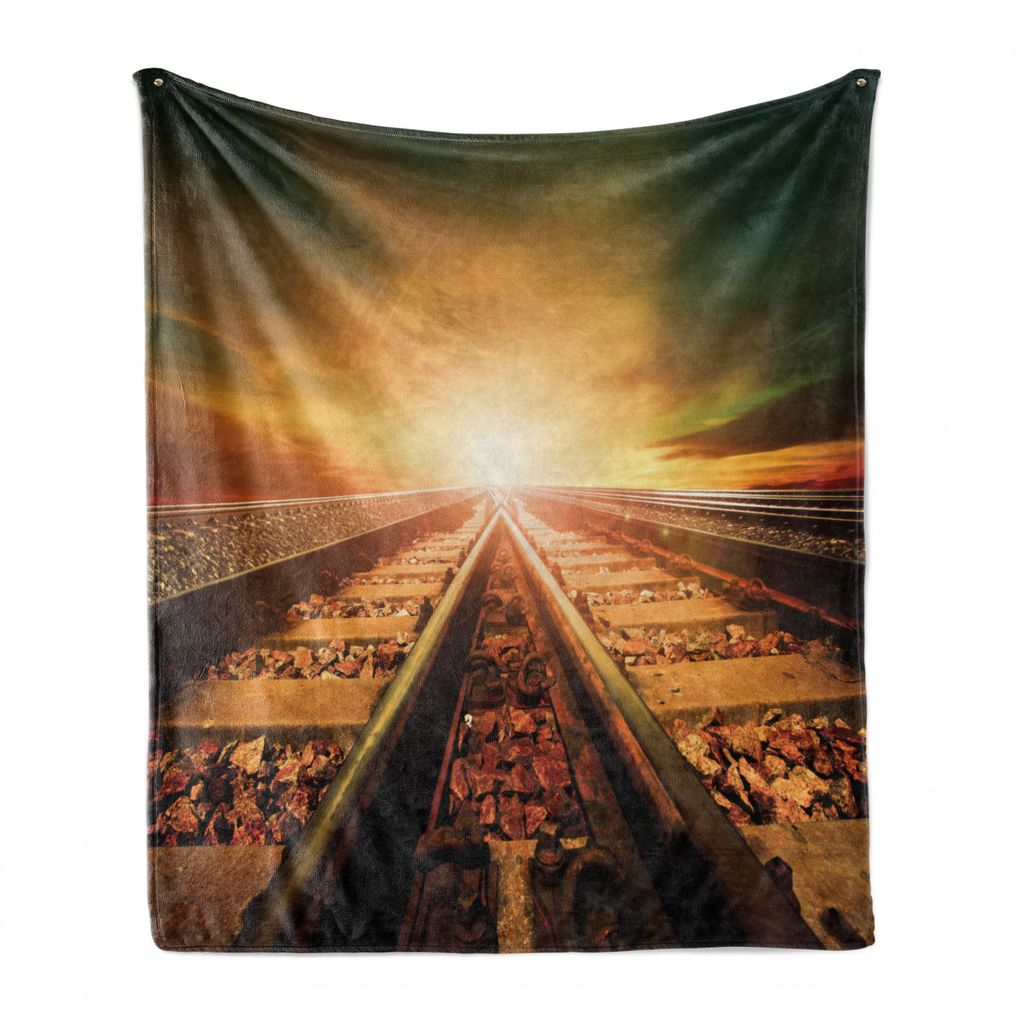 ABAKUHAUS Schienen Weich Flanell Fleece Decke, Junction of Railways, Gemütlicher Plüsch für den Innen- und Außenbereich, 125 x 175 cm, Mehrfarbig