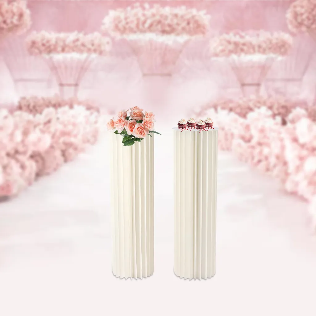 Support fleurs cylindrique en métal blanc structure renforcée 2 unités - 2