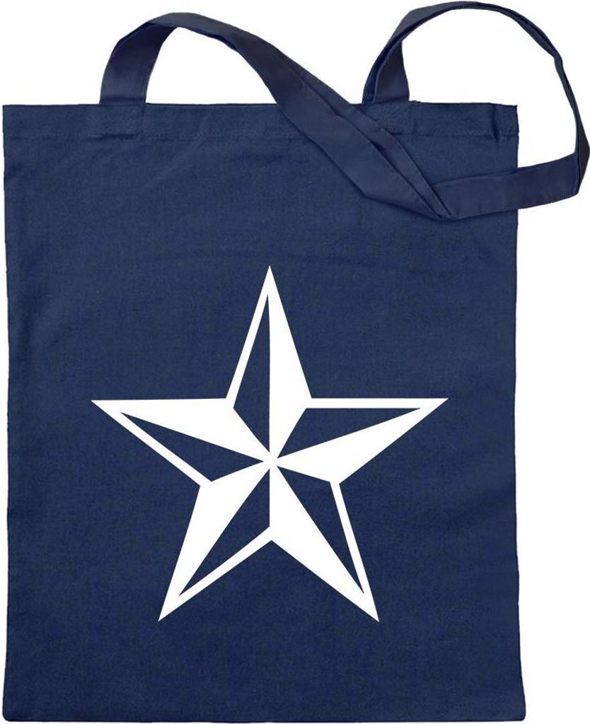 Kiwistar - Baumwolltasche - dunkelblau - Nautischer Stern - Tragetasche Stoffbeutel Umhängetasche Langer Henkel