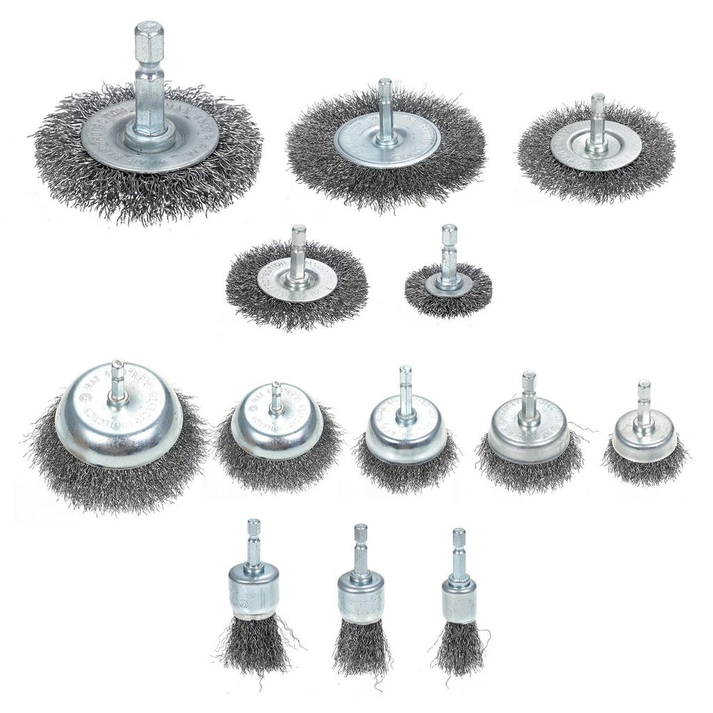 13-teiliges Drahtbürsten-Set zur Rostentfernung, 0,012 Zoll grobes Drahtbürsten-Set aus Kohlenstoffstahl mit 1/4-Zoll-Sechskantschaft für Bohrma...