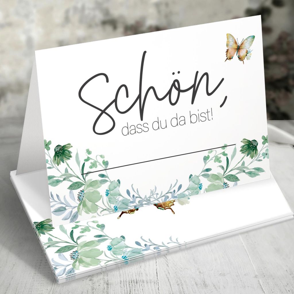 50 Tischkarten Schön dass du da bist, Floral Butterfly Produktbild 