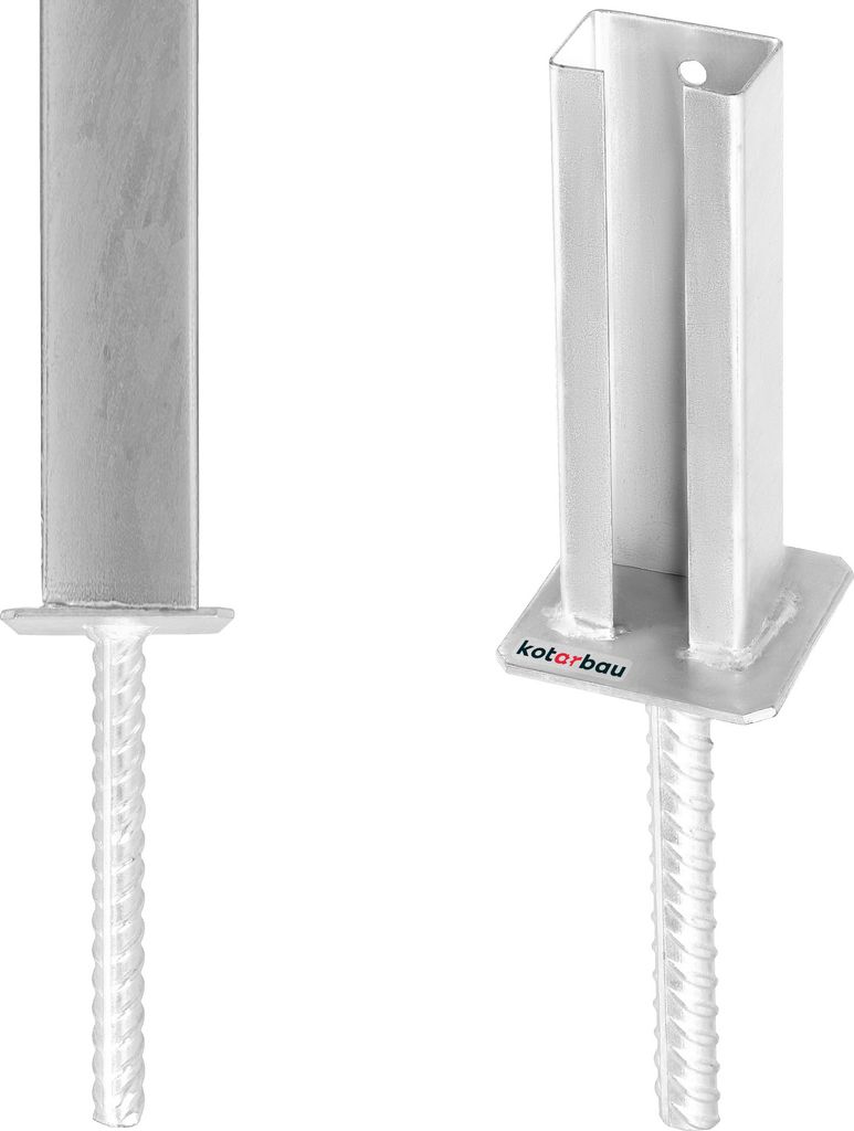 Two metal post anchors for fences, shown against a white background.