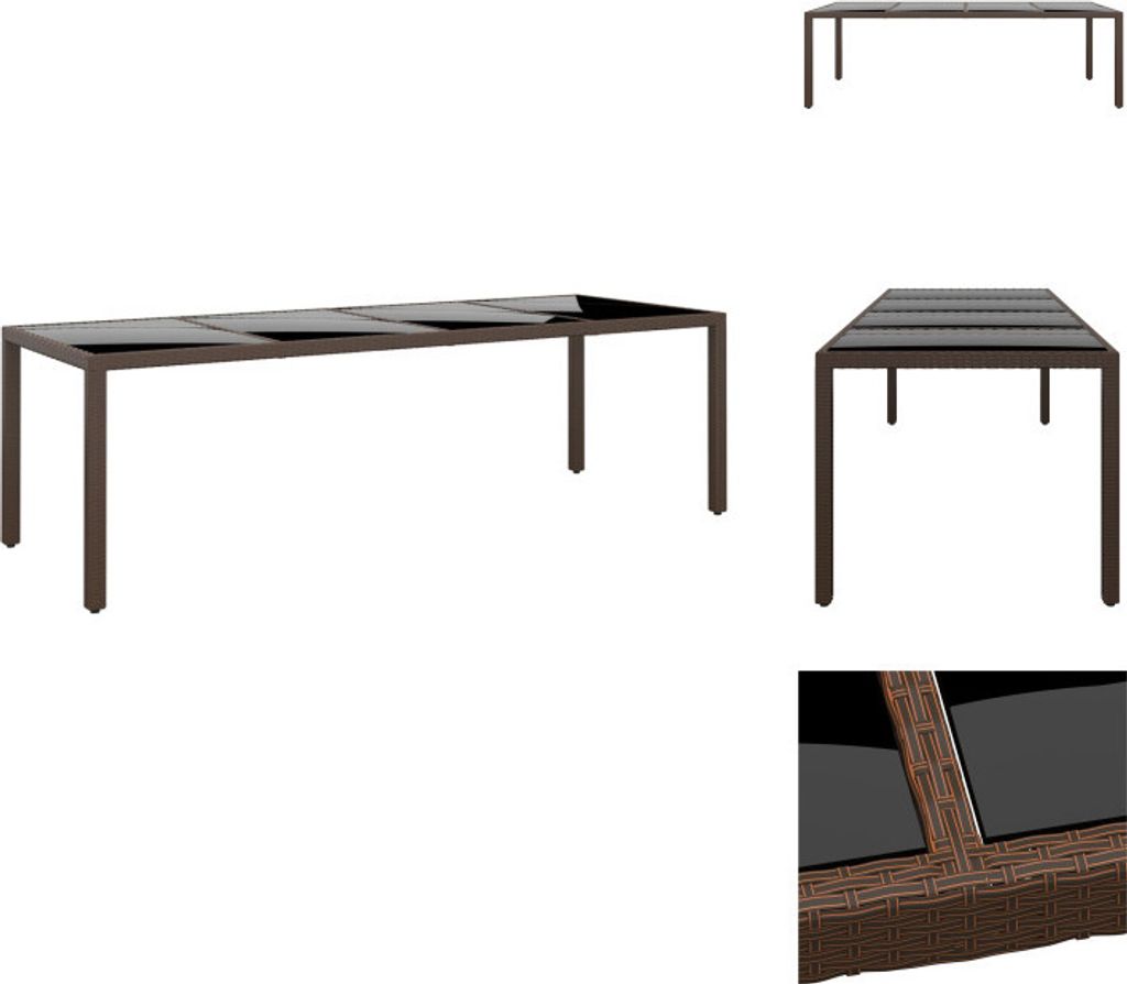 vidaXL Gartentisch mit Glasplatte Braun Poly Rattan - Gartentische