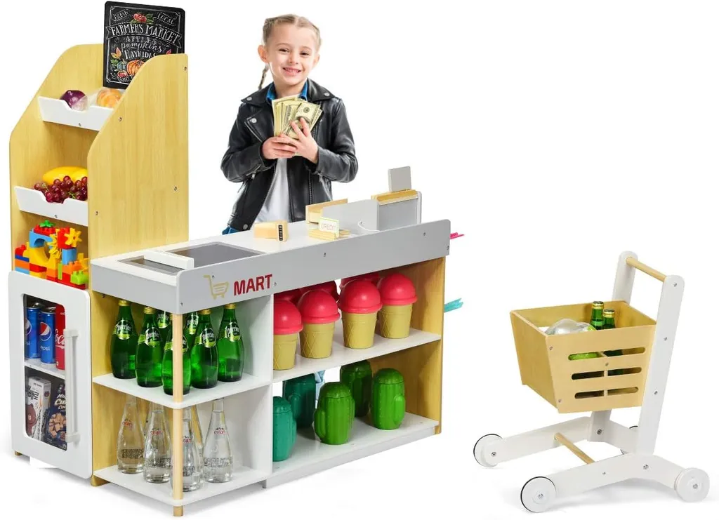 Pack Supermarché Enfant sans Danger avec Chariot et Caisse Jouet 3+