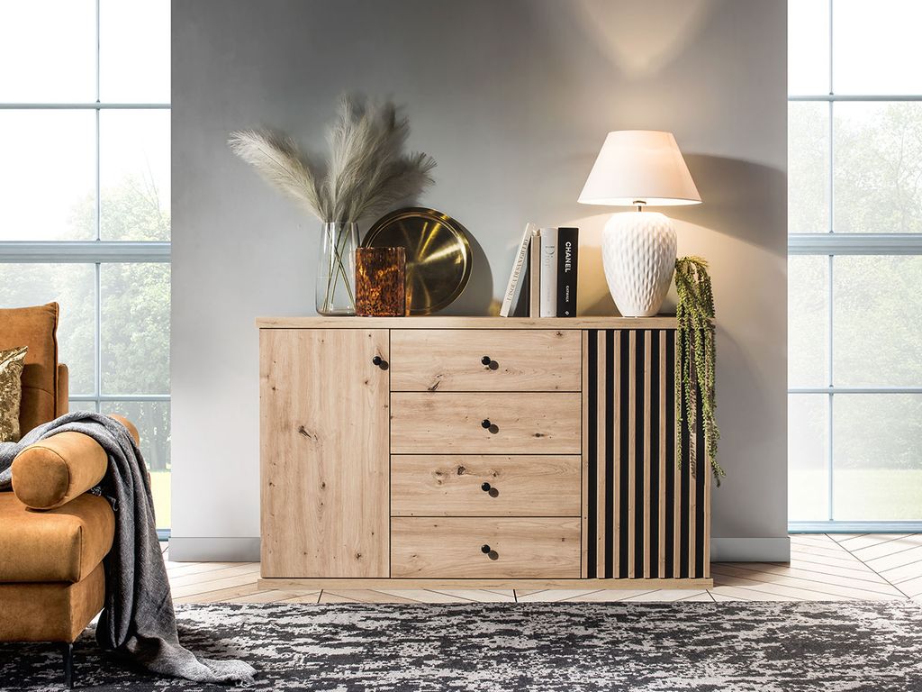 Cassettiera combinata ORURO 1 – rovere artisan / nero Immagine del prodotto 