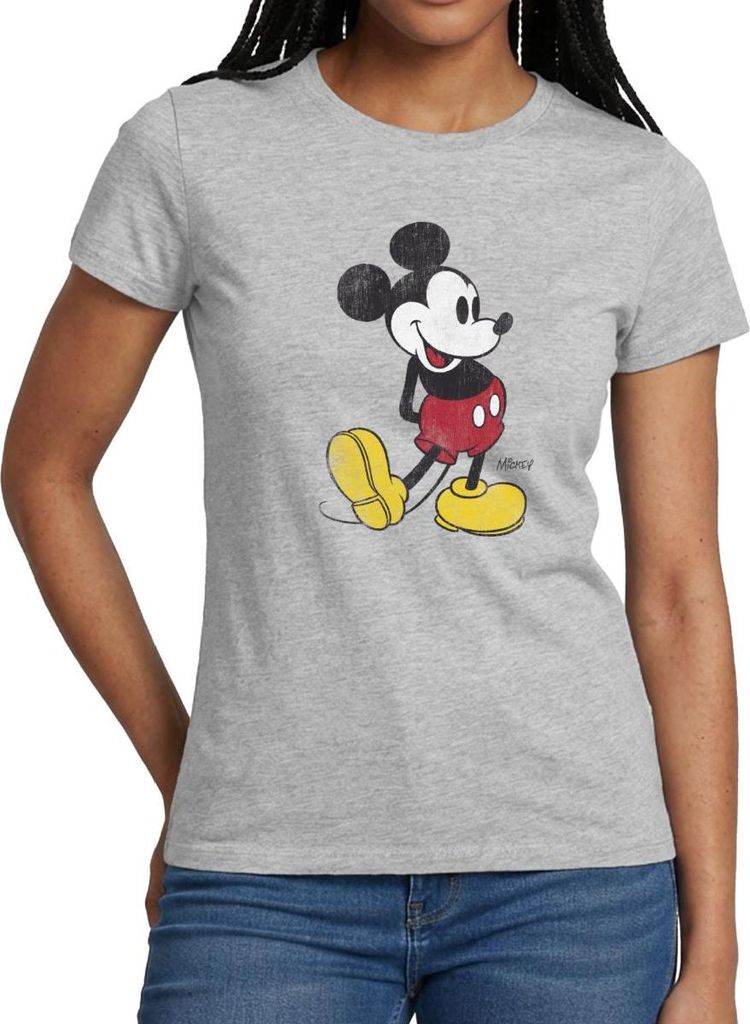 Mickey & Minnie Klassisches Mickey Mouse Motiv Frauen T-Shirt, XXL, Grau meliert