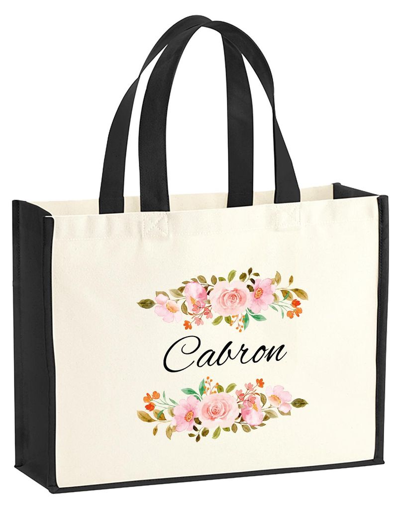 Huuraa Jutetasche Cabron spanisch Blumen 21 Liter Black Jute und Baumwolle Einkaufstasche Geschenkidee