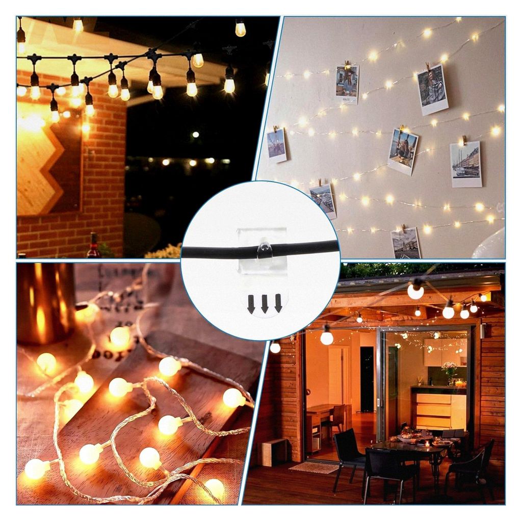42 Stück Lichterketten-Clips mit 42 Mini-Klebestreifen, transparente Klebehaken für multifunktionale Dekoration zum Aufhängen