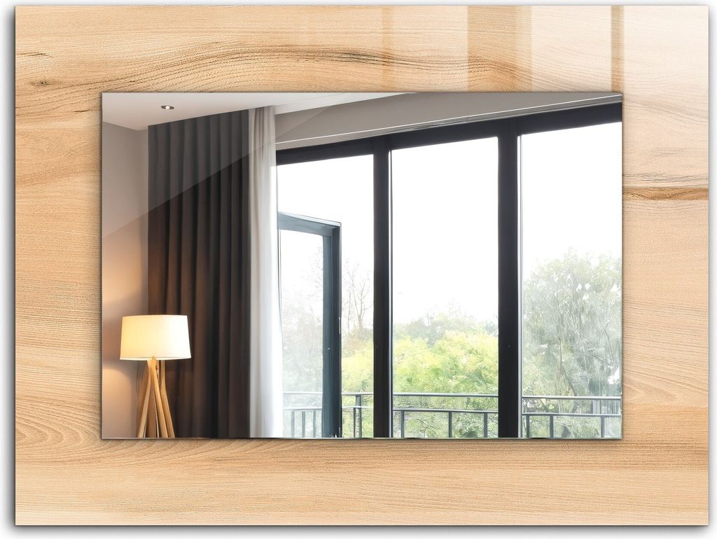 Dekorativer Wandspiegel - Bedruckter Spiegel - Motiv - 80x60 cm - Holzbrettstruktur