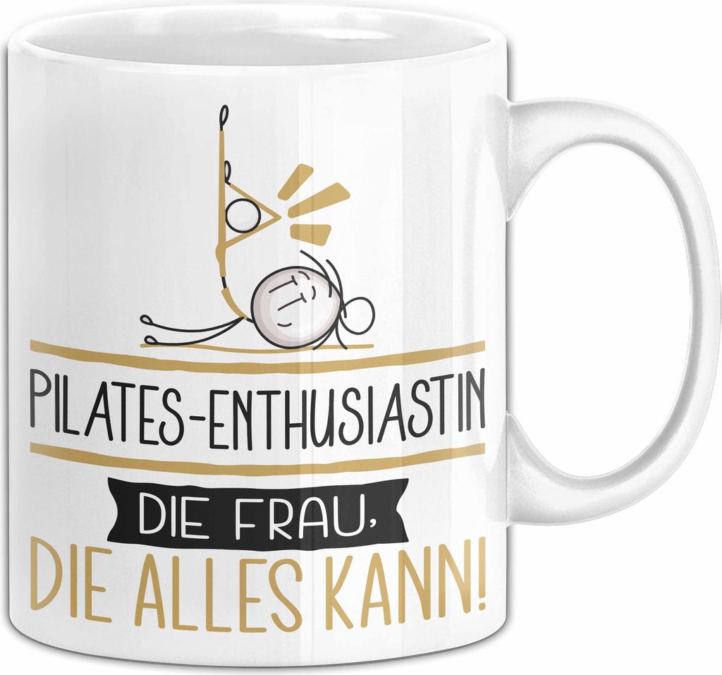 Pilates-Enthusiastin Geschenk Tasse Becher Die Frau Die Allen Kann Geschenkidee für eine Pilates-Enthusiastin Lustig (Weiß)