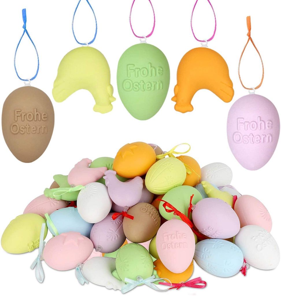 40 Stück Ostereier 6cm Kunststoff Eier Ostern Deko Osternest Osterstrauch
