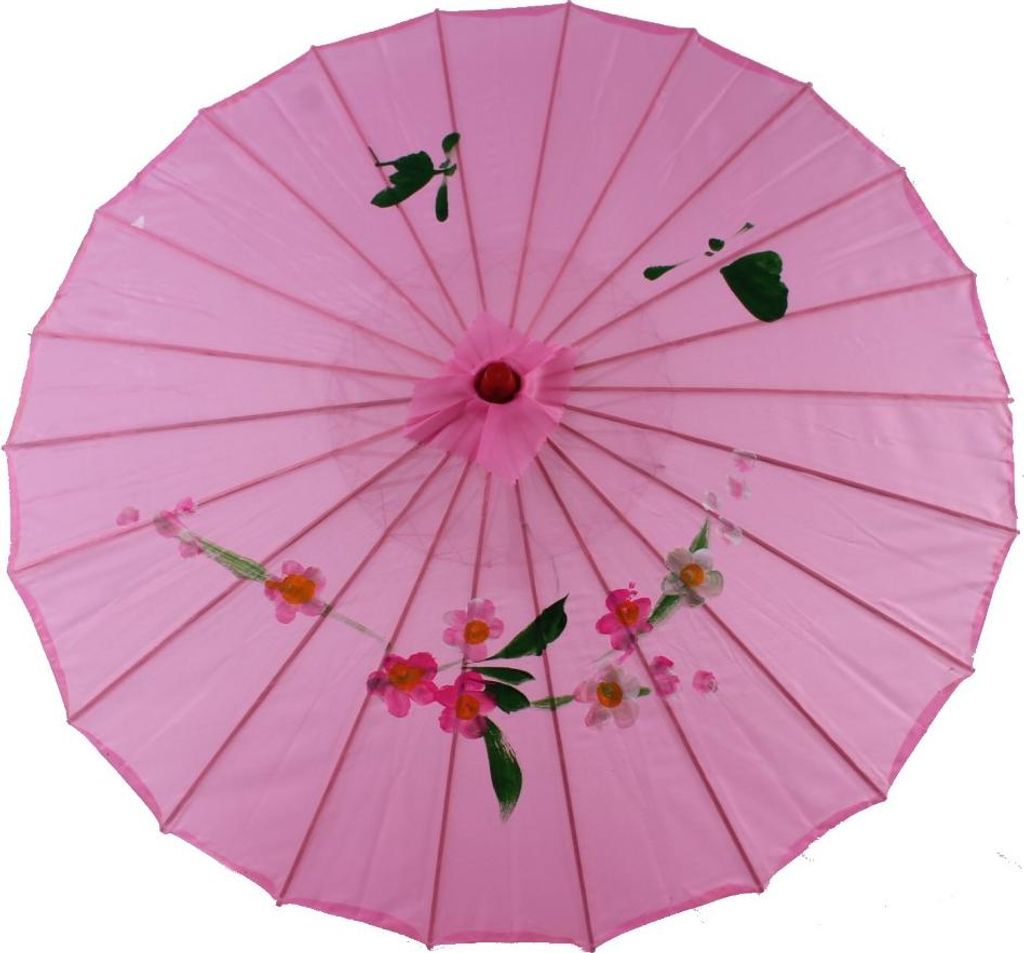 Sonnenschirm 105 rosa pink Dekoschirm aus Kunstfaser wasserfest Bambus Ø 84cm