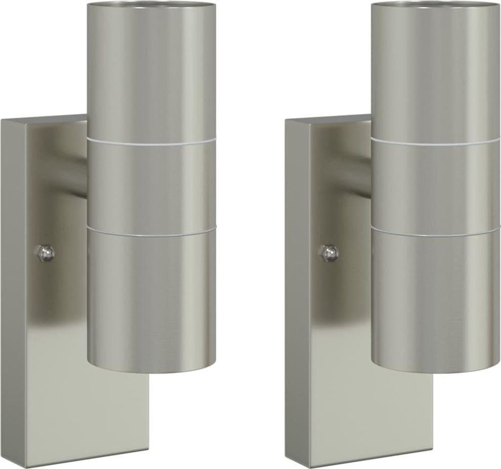 vidaXL Außenwandleuchte 2 pcs Silber 7 x 10 x 22 cm Edelstahl und Glas