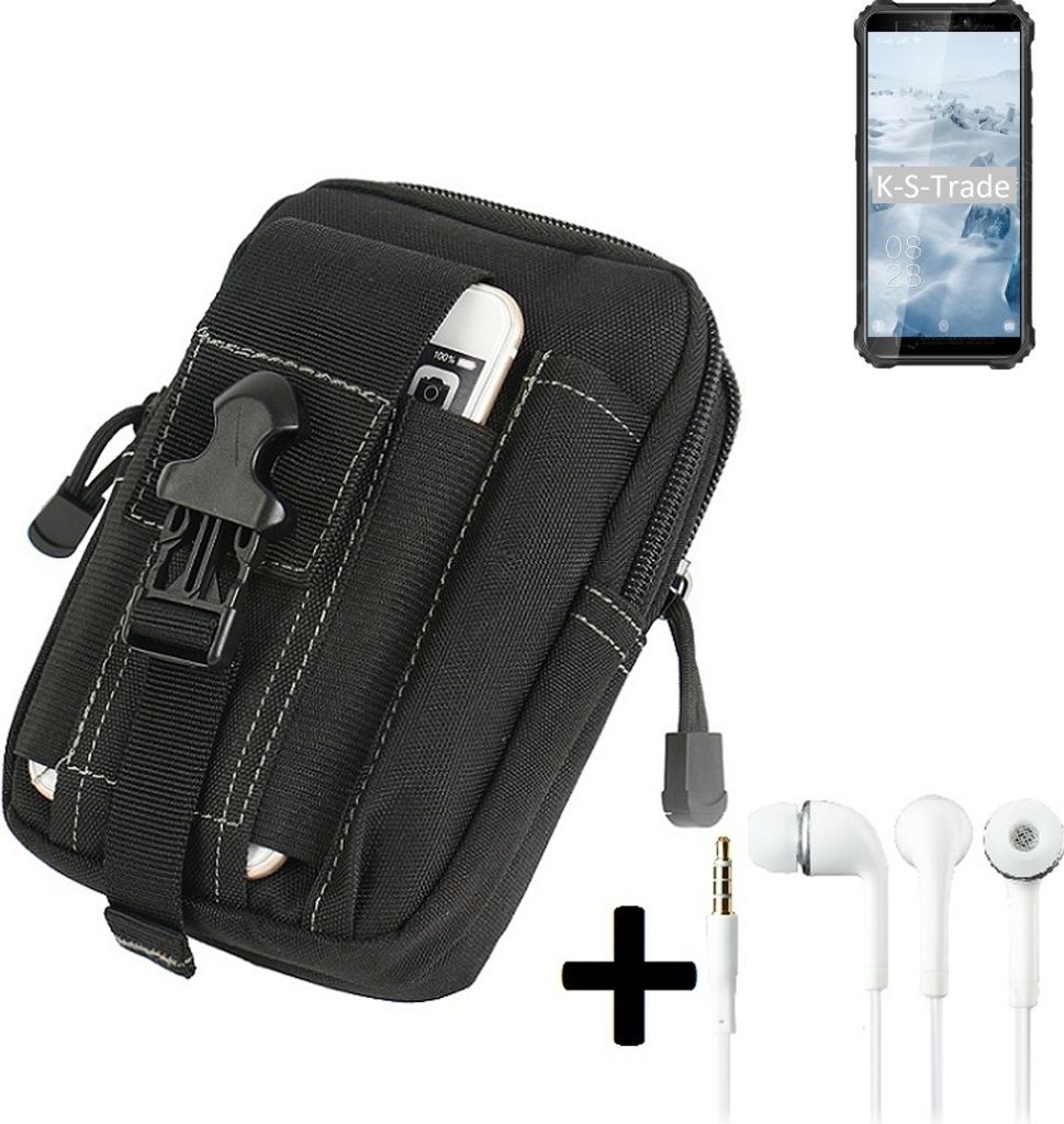 K-S-Trade Gürteltache + Kopfhörer kompatibel mit Oukitel WP5 Pro Gürtel Tasche Holster Schutz Hülle Handy Hülle schwarz inkl. Extrafächer