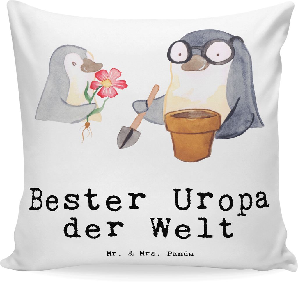 Mr. & Mrs. Panda Dekokissen Pinguin Bester Uropa der Welt - Weiß - Geschenk, Mitbringsel, Geschenkidee, couch kissen, Geburtstag, 40x40, Sofakisse...