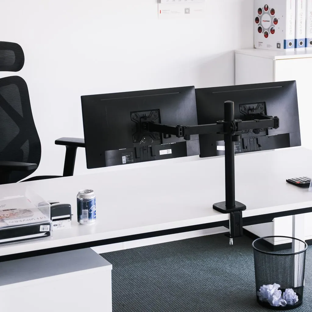 Libérez votre bureau : Support moniteur 2 bras noir pour PC et Mac - 16