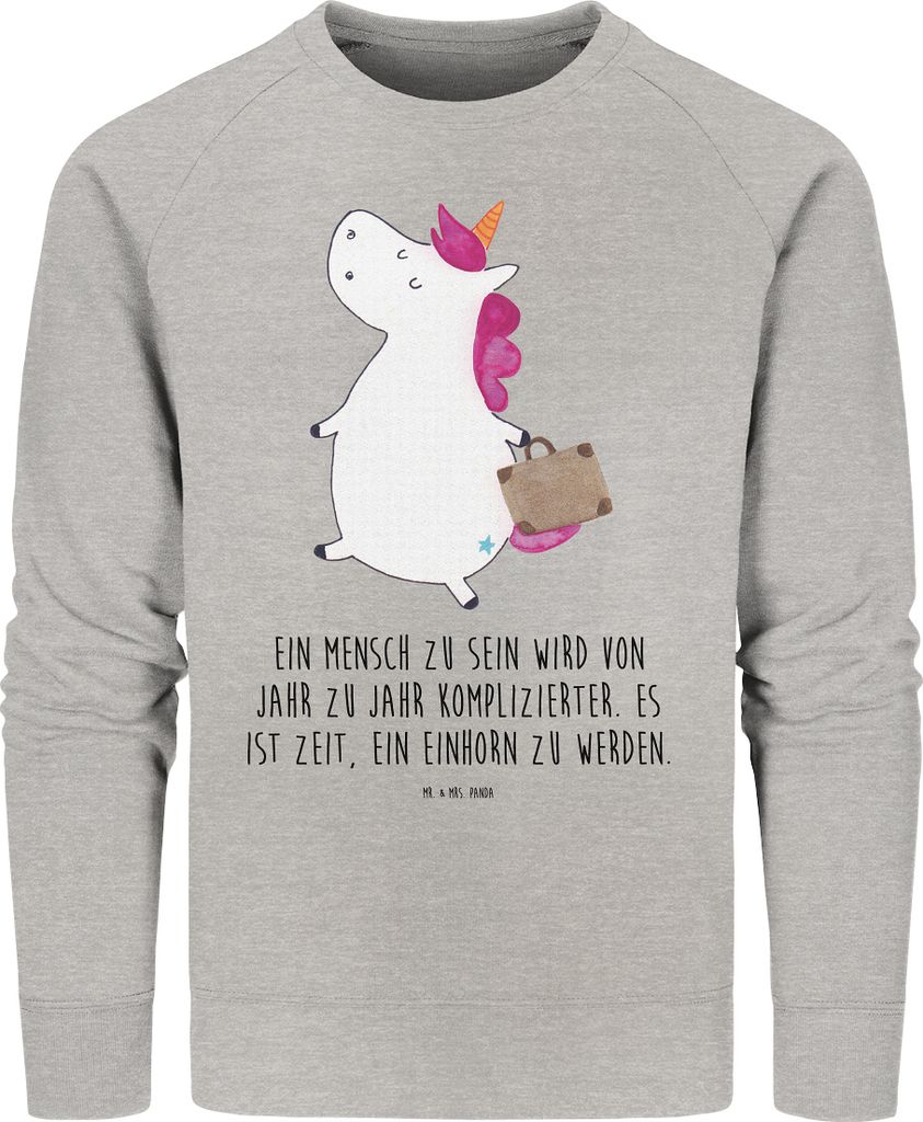 Mr. & Mrs. Panda Baumwoll Pullover Einhorn Koffer Größe XL - Heather Grey - Geschenk, Pulli, Unicorn, Witzig, Abenteuer, Sweatshirt, Sweater, Rei...