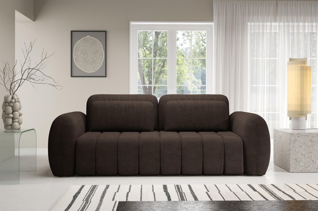 Sofa 3-Sitzer mit Schlaffunktion CARIA in Stoff Quelle Braun
