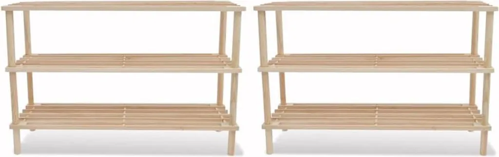 Offerta Set 2 Scarpiere in Legno Massello di Abete - 3 Ripiani 74cm