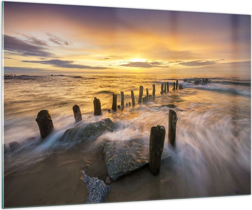 Bilder auf glas - baltisch meer Mole Landschaft - 100x70cm - Glasbilder - Wandbilder - Kunstdruck - zum Aufhängen bereit - Wanddekoration aus Glas...