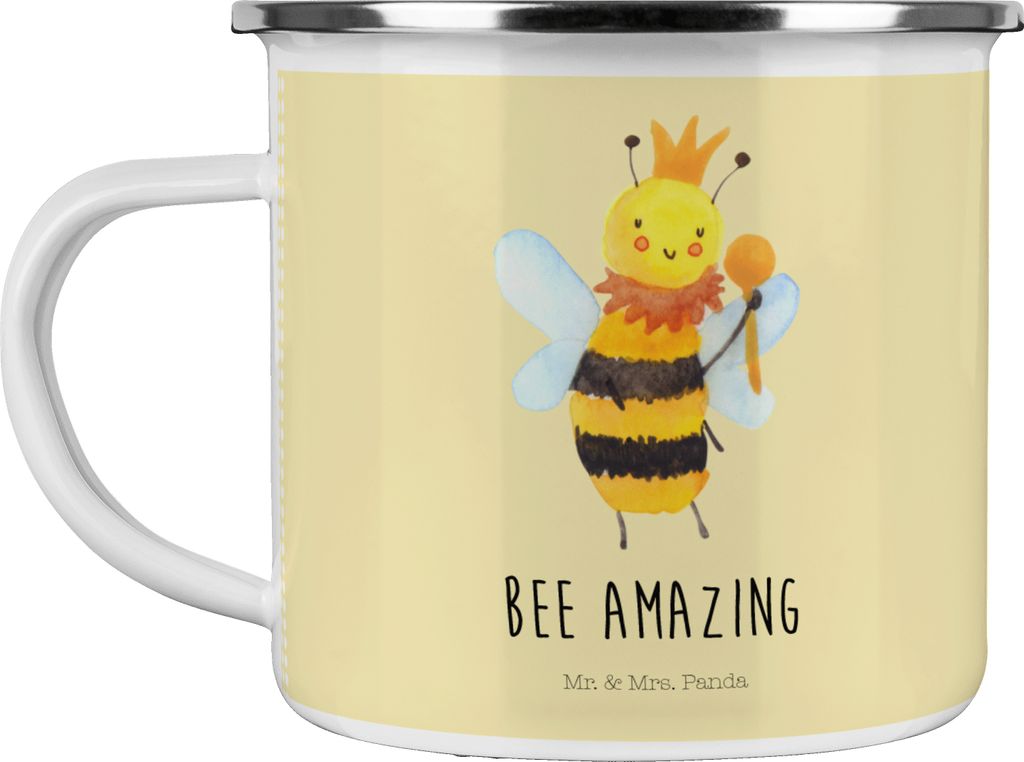 Mr. & Mrs. Panda Teetasse Biene König - Gelb Pastell - Geschenk, Tasse Emaille, Kaffeepott, Teebecher, Haferl, Pott, Hummel