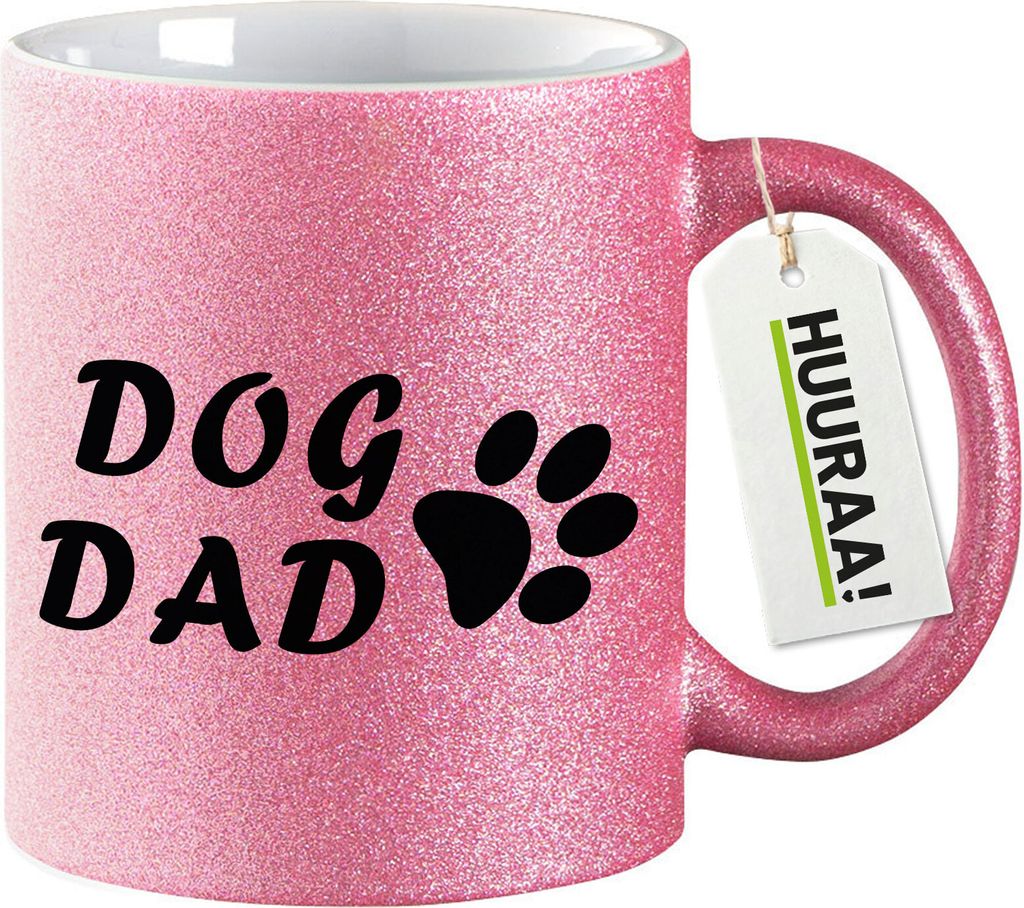 Huuraa Glitzertasse Dog Dad Tapse 330ml Pink Keramik Kaffeebecher Geschenkidee