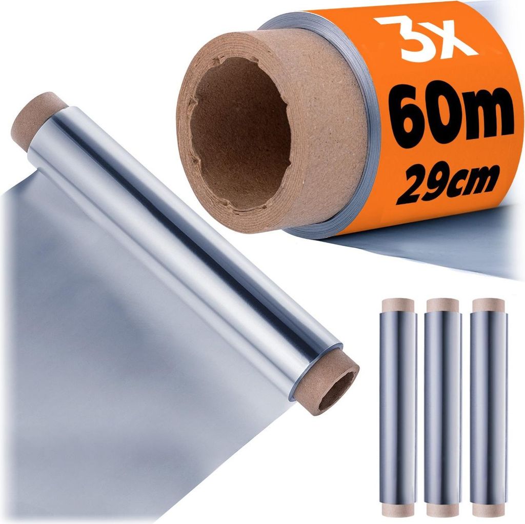 KADAX 3 x Alufolie auf Rolle, 29 cm x 60 m, extra starke Produktbild 