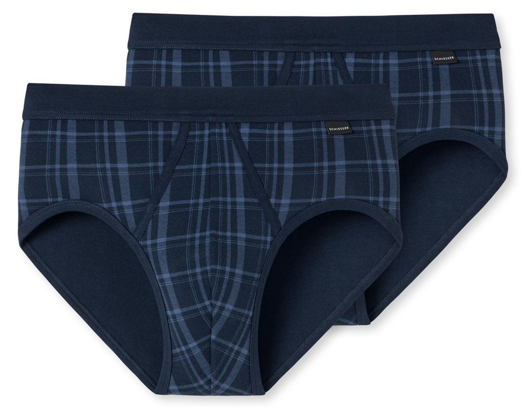 SCHIESSER Original Classics sportslips (2-pack), Feinripp met gulp, zwart geruit