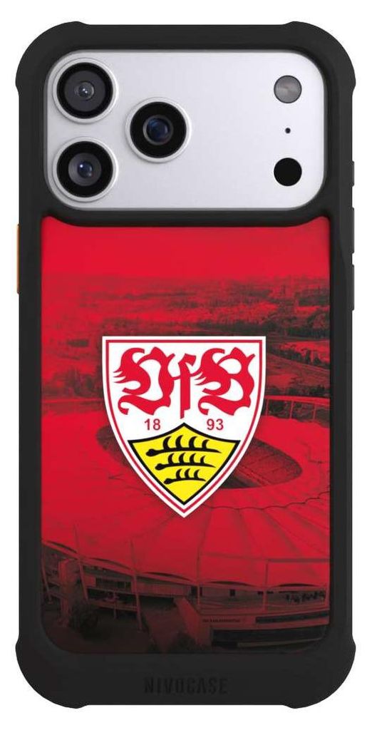 NIVOCASE Hülle für Apple iPhone 17 Pro Max Stoßfeste Handyhülle NIVOmax Case Schwarz Offizielles Lizenzprodukt Stadion VfB Stuttgart