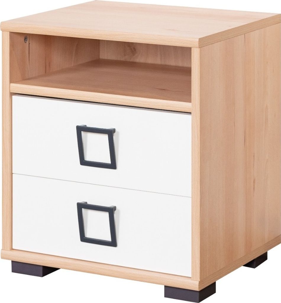 Nachtkästchen 07, Farbe: Buche / Weiß - 50 x 44 x 37 cm (H x B x T)