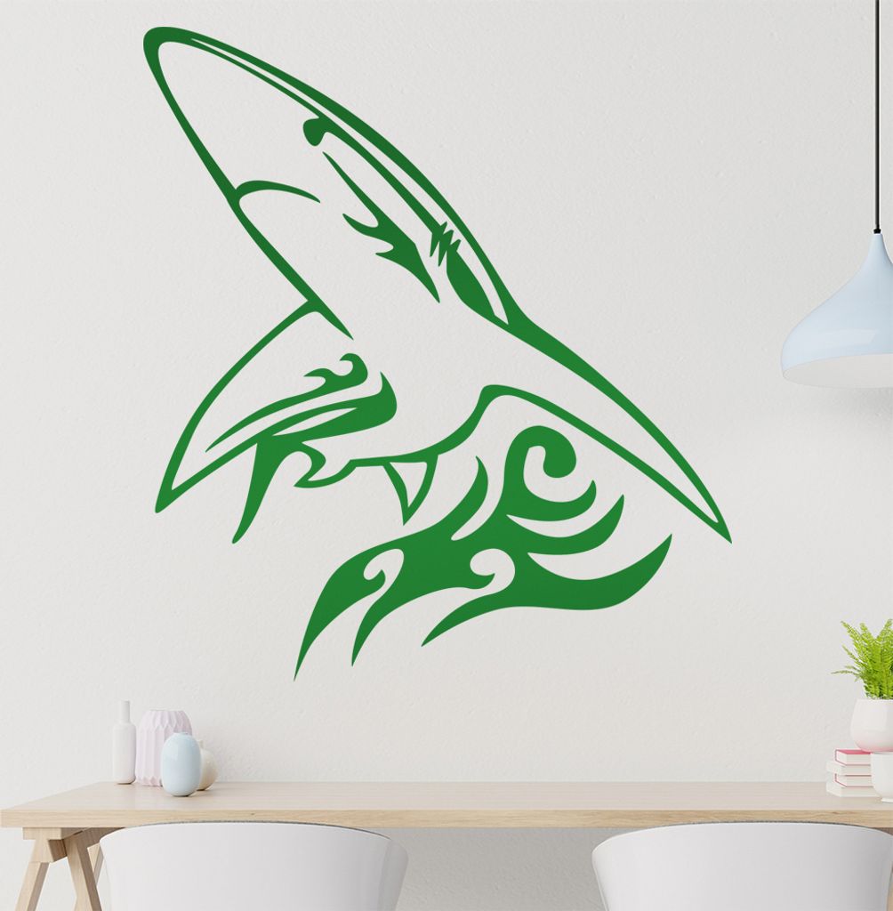 Tribal Hai Wandtattoo in 6 Größen - Wandaufkleber Wall Sticker - Dekoration, Küche, Wohnzimmer, Schlafzimmer, Badezimmer