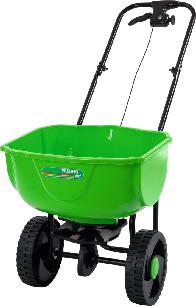 Streuwagen 97391 aus Kunststoff in grün, 49,5x40x28,5 cm, Arbeitsbreite 200-300 cm, Inhalt 27 Liter, mit Streu-Stoppbügel
