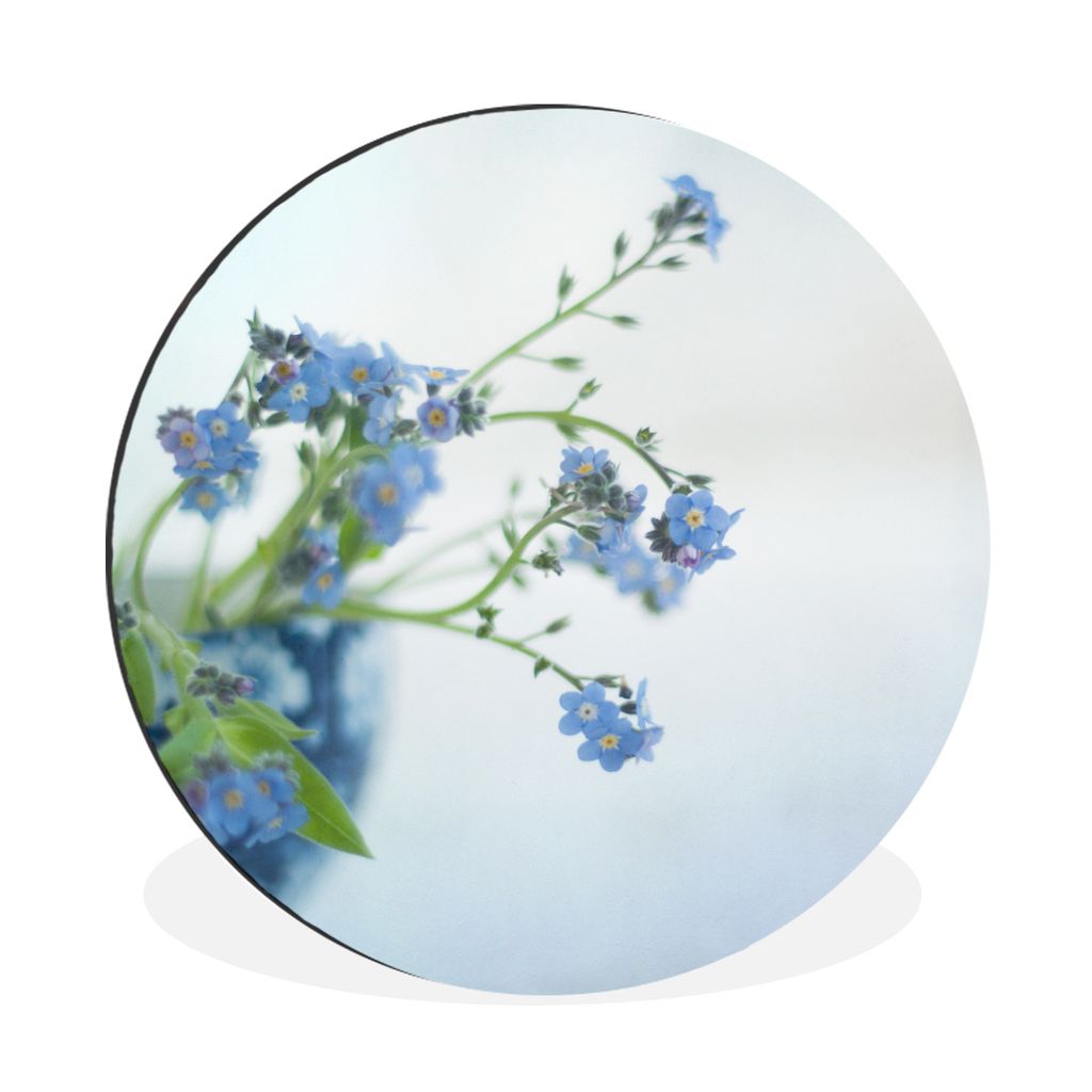 MuchoWow Aluminium Wandkreis Vergissmeinnicht in einer Vase Ø 60 cm Wanddeko Modern Wohnzimmer - Wand Kreis - Wandbild - Schlafzimmer - Aluminiu...