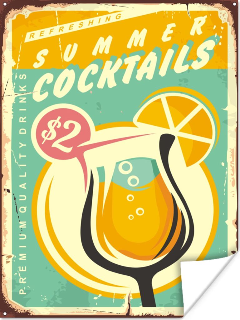 MuchoWow Poster Cocktail - Vintage - Zeichnung 120x160 cm - Wandbilder