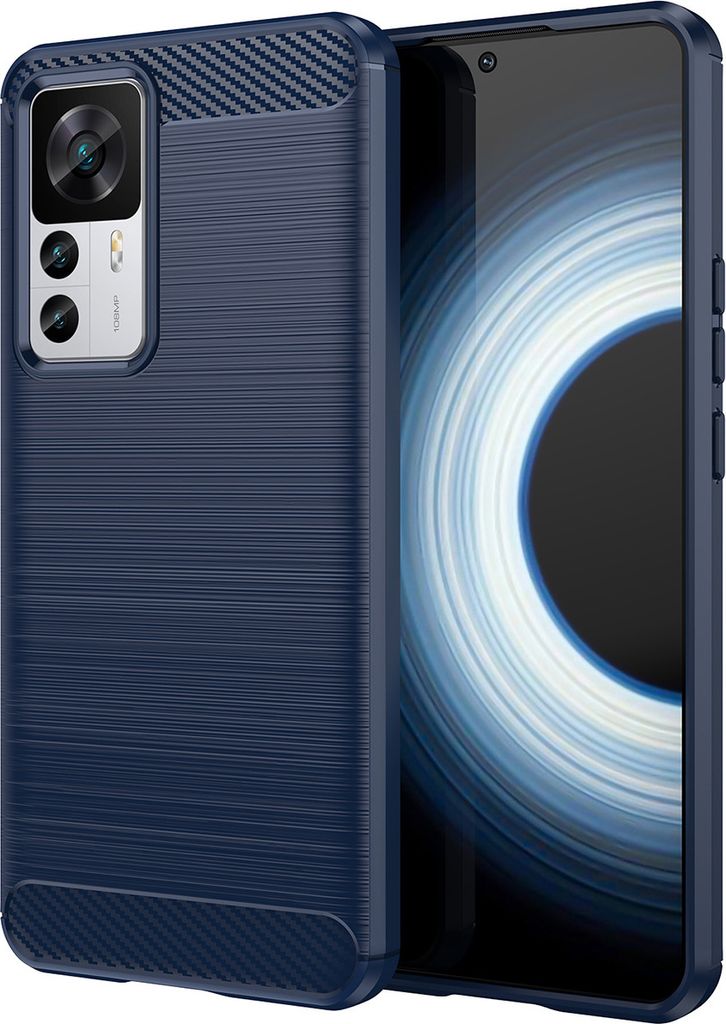 Redmi K50 Ultra Hülle, Carbon-Faser TPU Silikon Stoßfest Schutzhülle für Xiaomi Redmi K50 Ultra Blau