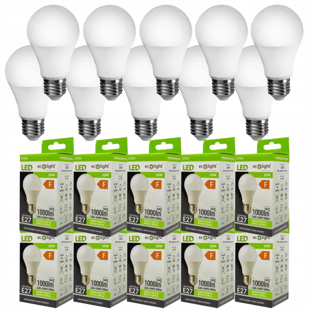 Lampadina LED ECOlight - E27 - 10W - 900Lm - bianco caldo Immagine del prodotto 