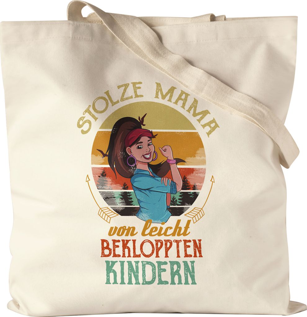 Stolze Mama von leicht bekloppten Kindern Jutebeutel Stoffbeutel Canvas Lustig Mutter Muttertag Spruch Geschenk Mama Mami