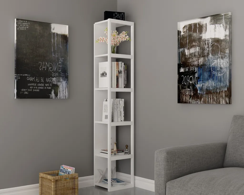 Bibliothèque Skye Das blanche 33,7x29,5x180cm | Panneaux mélaminés