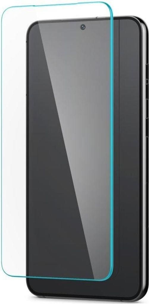 A screen protector is shown placed over a smartphone.