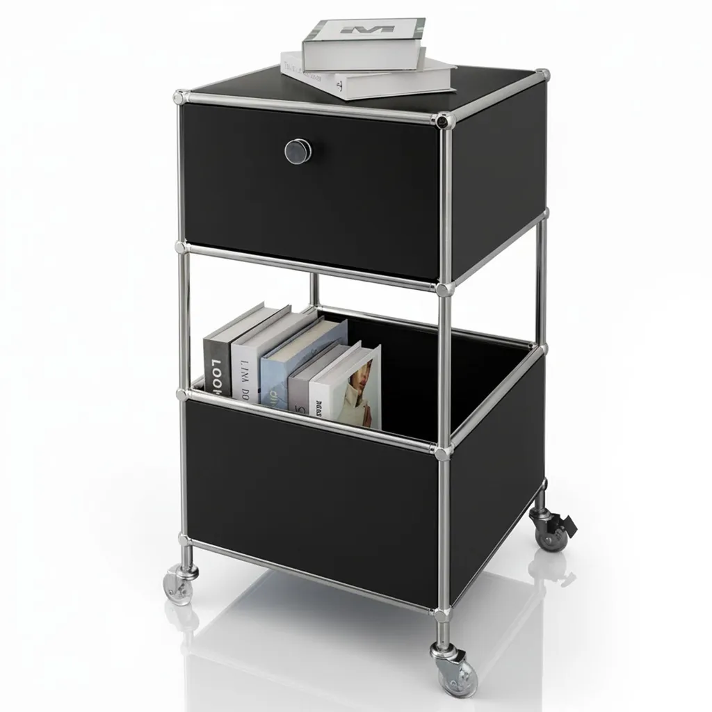 Desserte de Bureau Mobile en Métal avec Tiroir et 3 Étages de Rangement