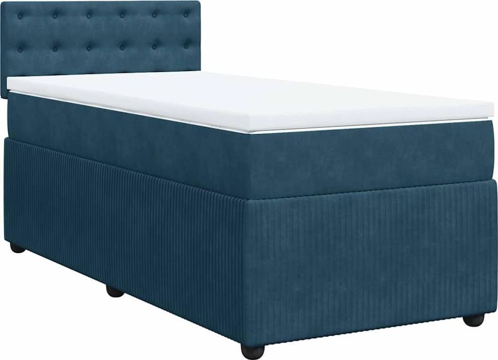 vidaXL Boxspringbett mit Matratze Blau 90x200 cm Samt