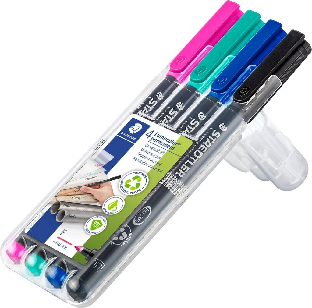 Staedtler - Filz -Tip Pen OHP Lumo F 318 Perm 4 St ASS | Enui a 4 piece | 10 Stück