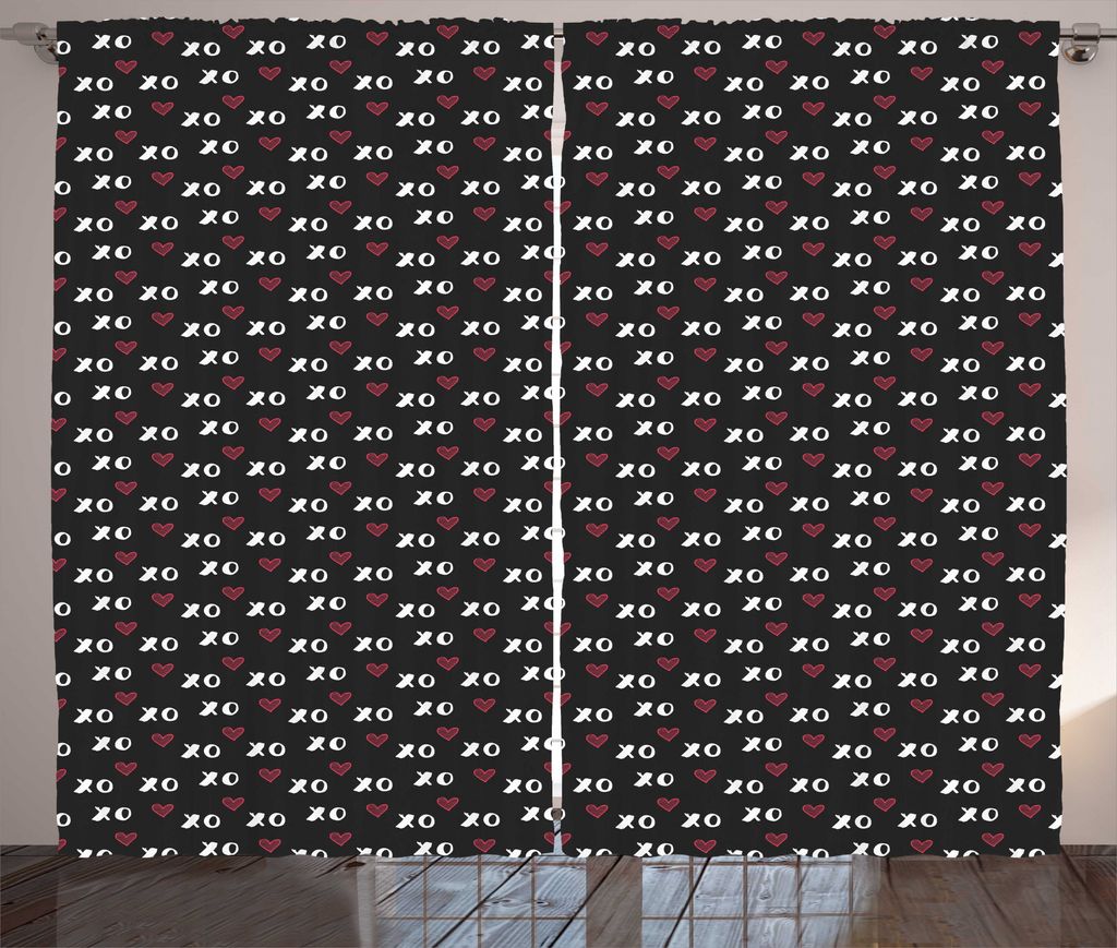 ABAKUHAUS XOXO Rustikaler Gardine, XO Akronym und gestreifte Herzen, Wohnzimmer Universalband Gardinen mit Schlaufen und Haken, 280 x 225 cm, Charc...