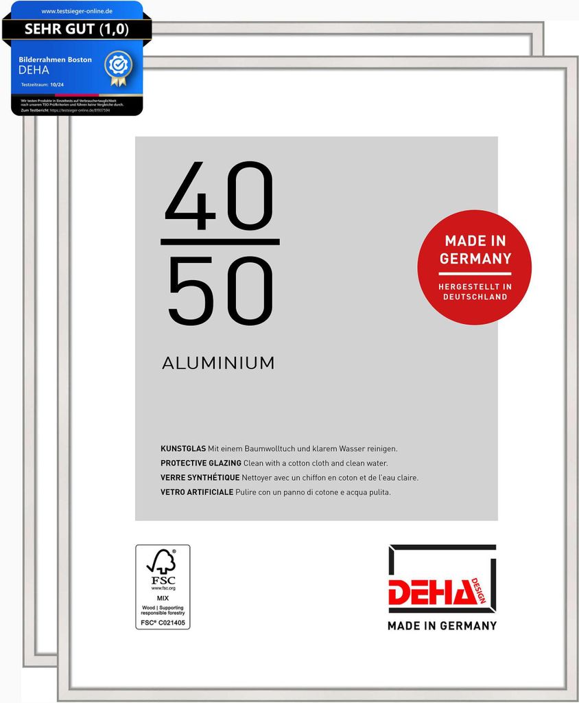 DEHA Design Bilderrahmen Boston (2er Set), 40x50 cm, Aluminium Silber